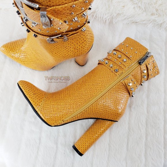 Final Sale Strap Top Studded 4" Chunky Heel Ankle Boots - Picture 13 of 15